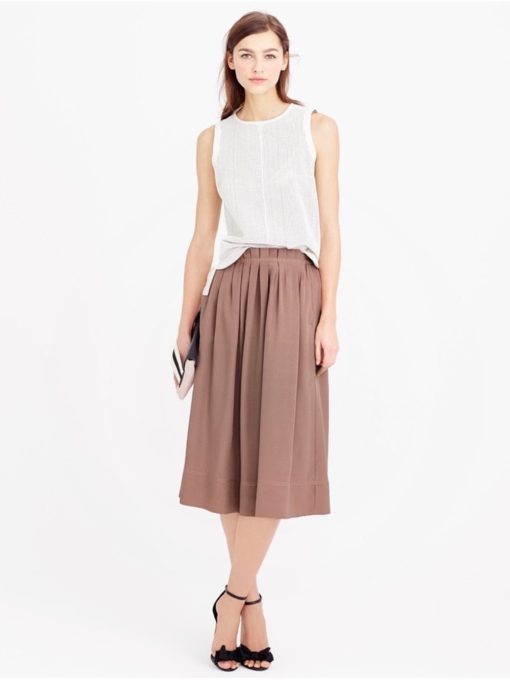 J.Crew Women’s Pink (Pale Rose Taupe) Pleated Midi Skirt Size 8 Petite